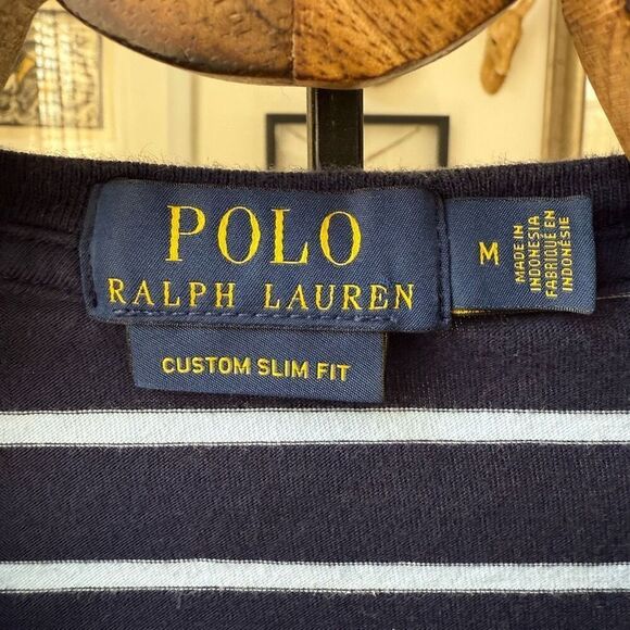 Polo Ralph Lauren Light Dark Blue Stripe Tshirt M - Picture 5 of 6